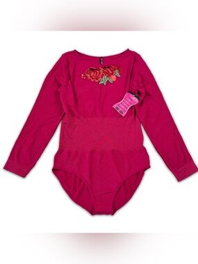 Just One Shapewear‎ Bodysuit Top Womens Plus 1X/2X Pink Embroidered Floral NWT